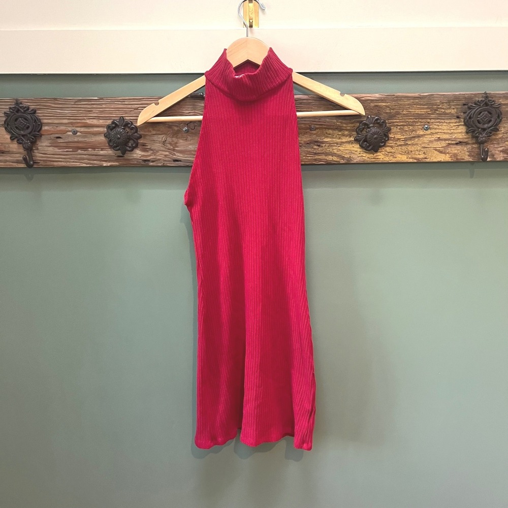 Reformation Red Ribbed Knit Turtleneck Sleeveless Bodycon Mini Dress Medium